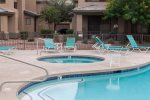 Heated swimming pool, hot tub, lounge areas, and fitness center